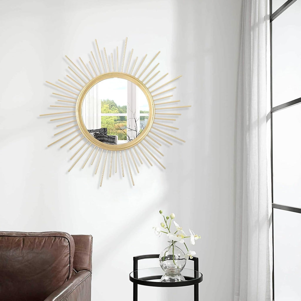 Gold Mirrors for Wall Metal Sunburst Wall Mirrors Home Décor Decorative Hanging Wall Art Bedroom Entryway Large 24" x