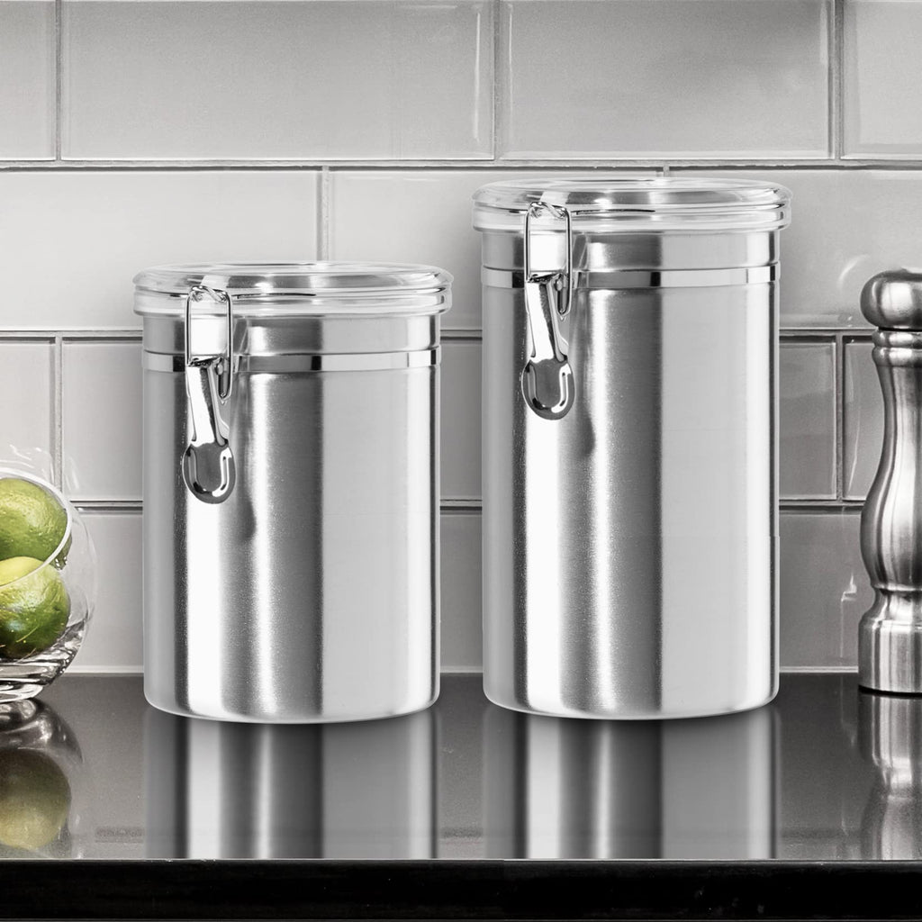 Stainless Steel Kitchen Canister 52 fl oz - Airtight Clamp Lid, Clear See-Thru Top - Ideal Storage, Food Storage
