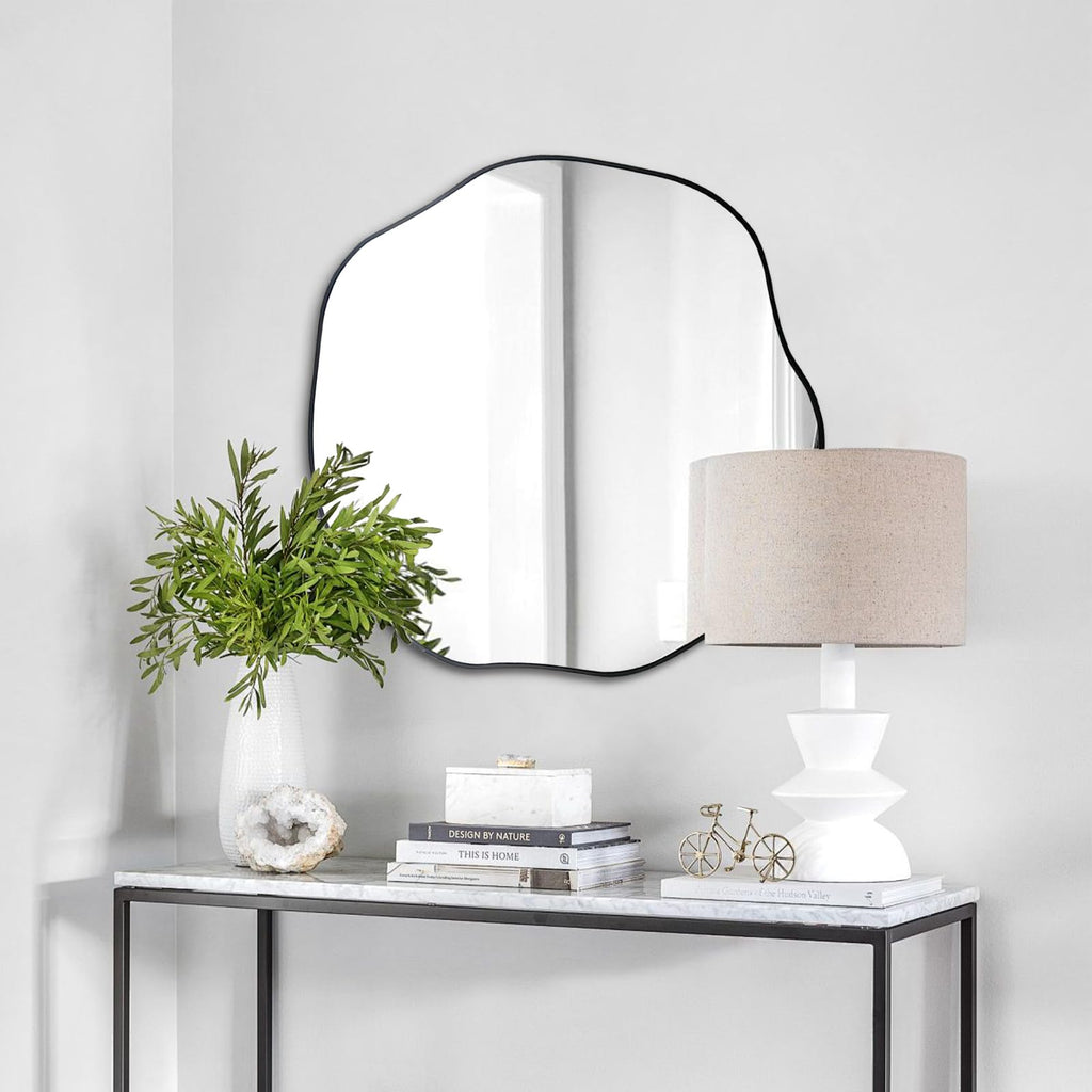25" Irregular Round Wall Mirror, Scalloped Frameless Mirror