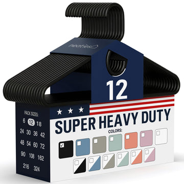 Super Heavy Duty Clothes Hangers 12 Pack - Made in the USA - 10lb Capacity, Thick Plastic Hangers for Pants, Coats