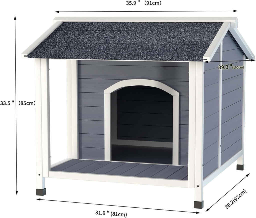 31" Wooden Dog House Outdoor with Porch, Elevated Outdoor Dog Houses for Small to Medium Dogs, All-Weather Friendly