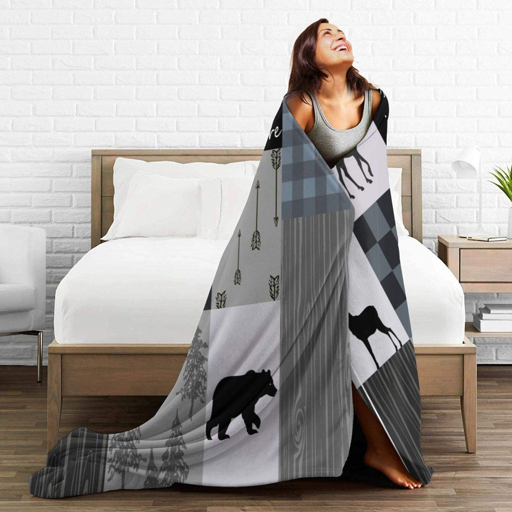 Rustic Throw Blanket Lodge Bear Blanket Moose Throws Deer Throws Soft Camping Gifts for Men Women Plush Sofa Travel