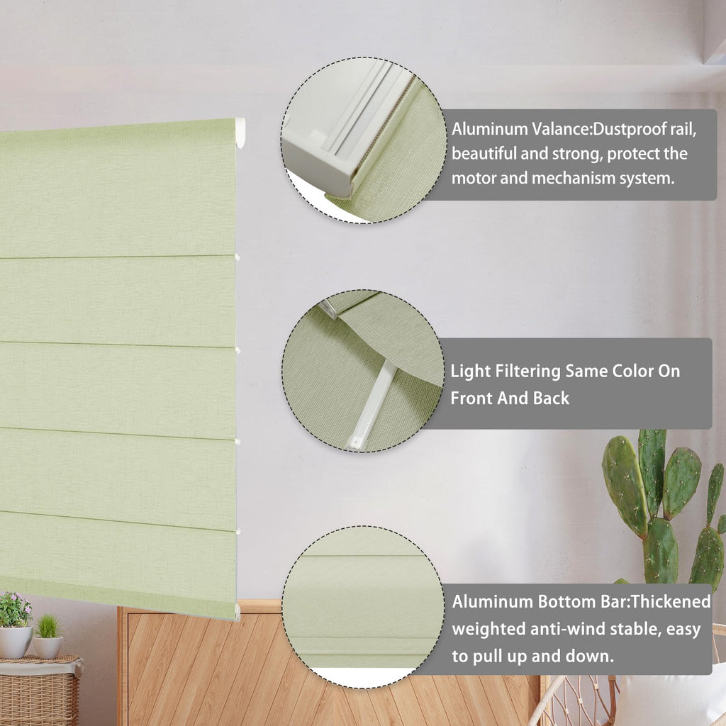 Smart Motorized Roman Shades with Remote Control Automatic Electric Power Blinds Light Filtering for Indoor Windows