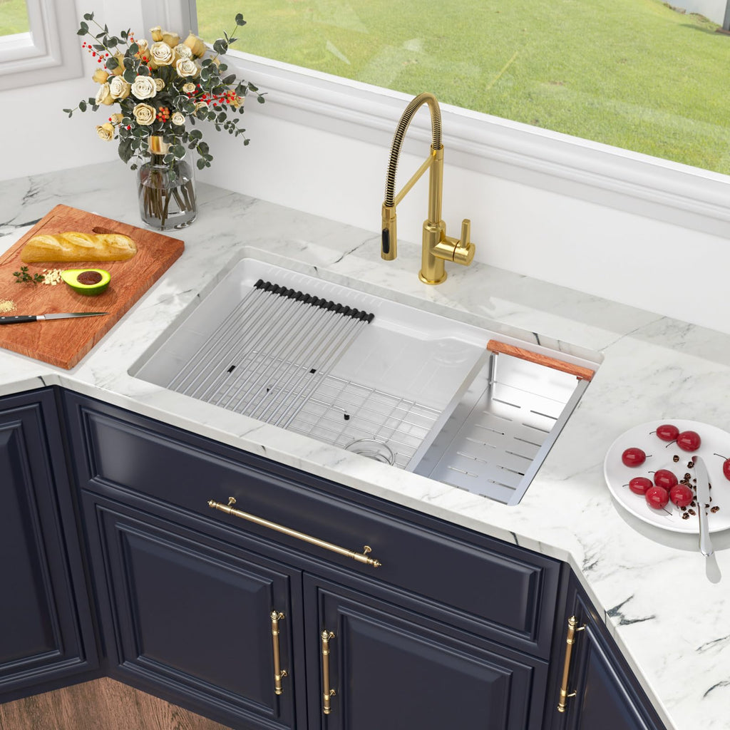 32 Inch White Undermount Sink Workstation Ceramic Fireclay 32x19 Inch White Kitchen Sink Dual Drop in & Undermount