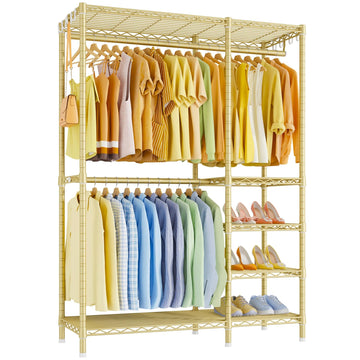 F2 Clothes Rack, 5 Tiers Heavy Duty Garment Rack, Load 692lbs, Gold