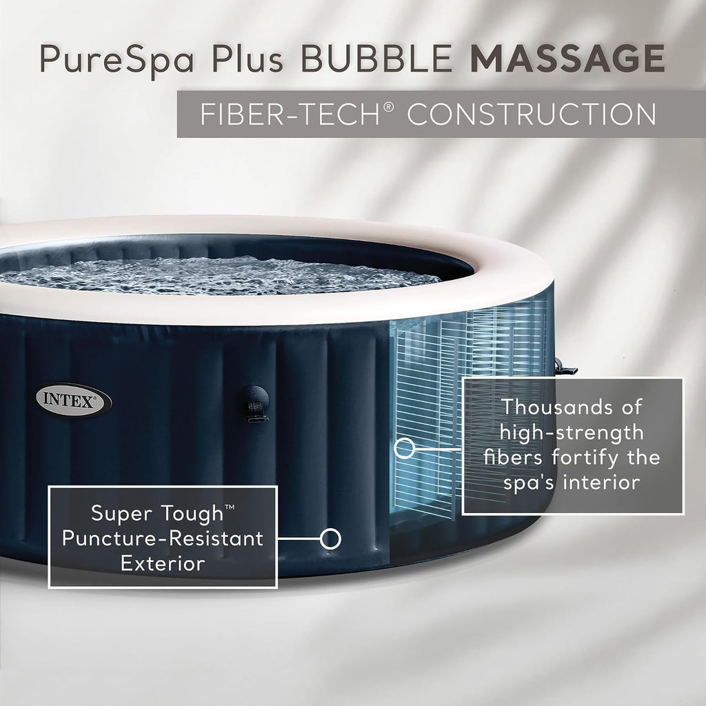 PureSpa 4 Person Inflatable Hot Tub Bundle w/Energy-Efficient Cover | 28429EP Bubble Massage: Built-in Hard Water