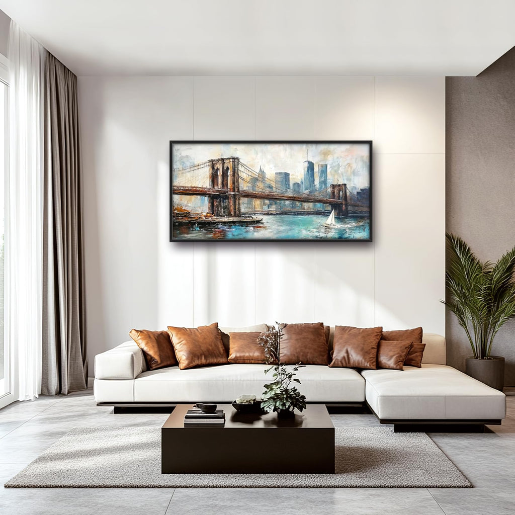 Large Framed Brooklyn Bridge Wall, New York Decor Canvas 60" L x 30" W