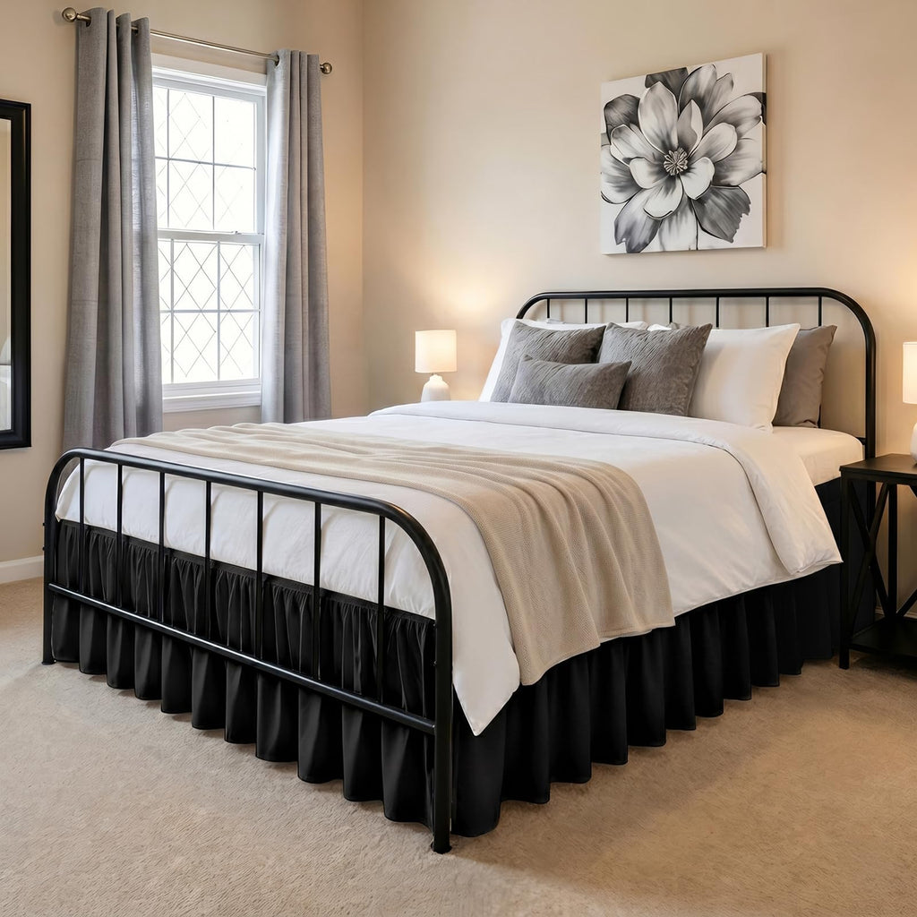 Twin Bed Skirt 15 Inch Drop, Elastic Wrap Around with Split Corners