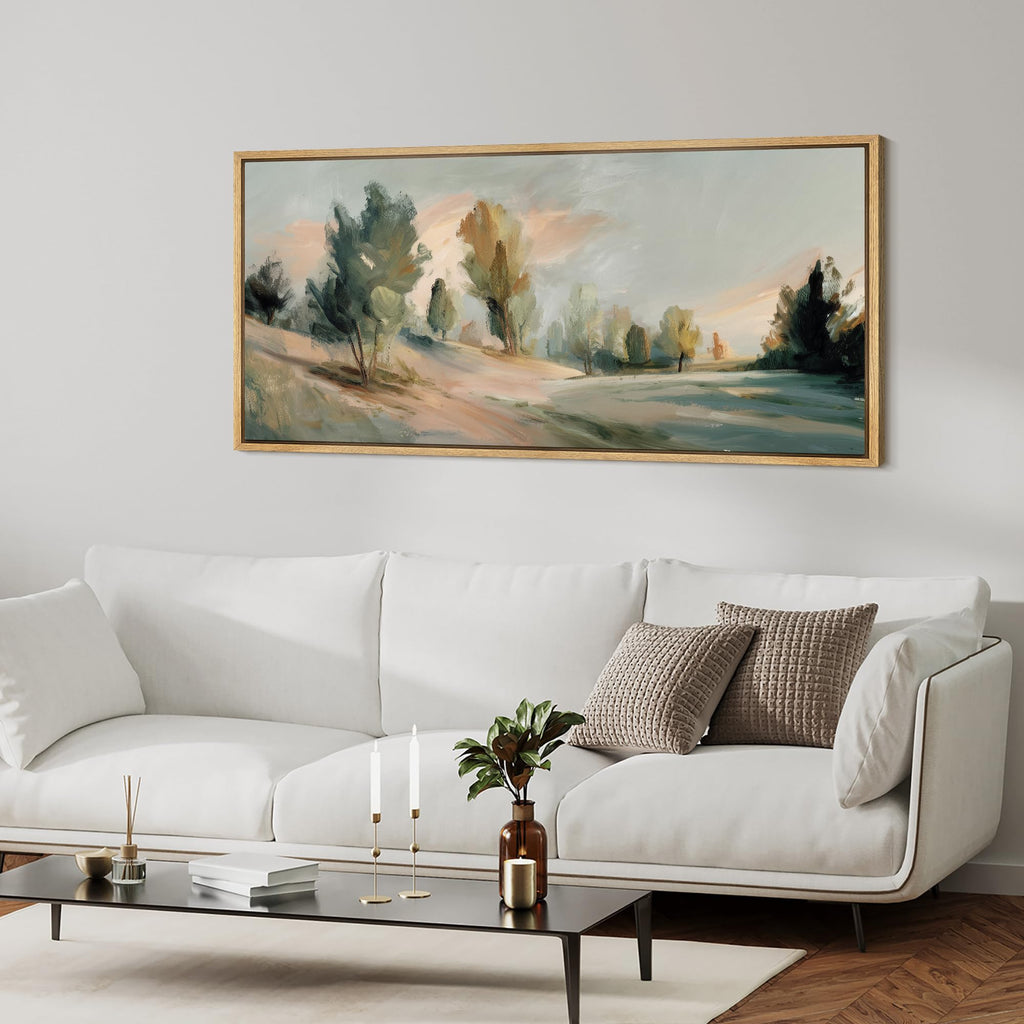Extra Large Framed Canvas Print Wall Art Soft Impressionist Forest Path Serene Woodland Landscape Antique Retro Fine