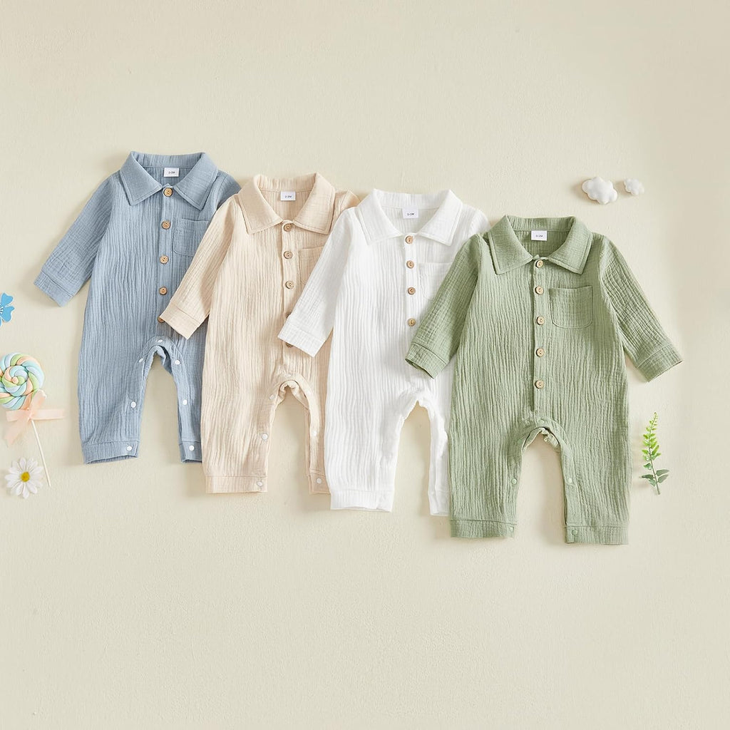 Newborn Baby Boy Cotton Linen Jumpsuit Long Sleeve Fall One Piece Outfit