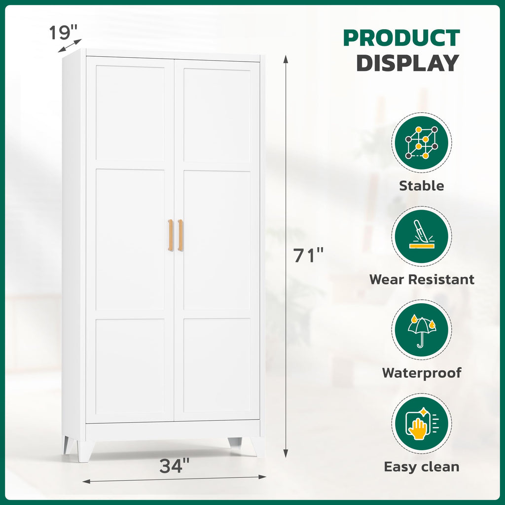 Metal Wardrobe Cabinet, 19" D x 34" W x 71" H Metal Wardrobe Closet with Hanging Rods and Adjustable Shelves, Clothing