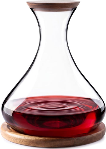 Wine Decanter Set with Acacia Wood Stand and Stopper Lid