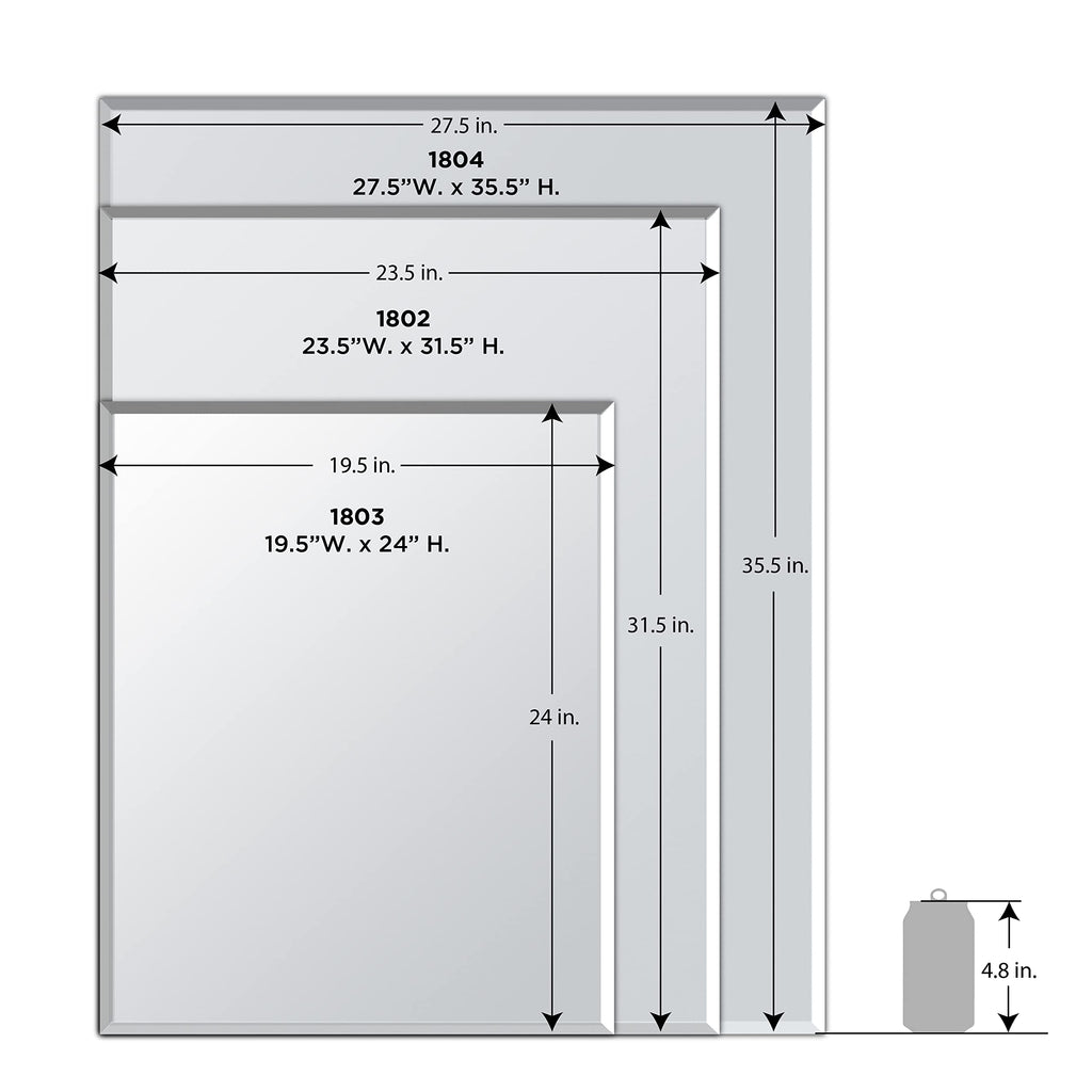 1803 Flush Mount Frameless Rectangle Mirror, 24" H