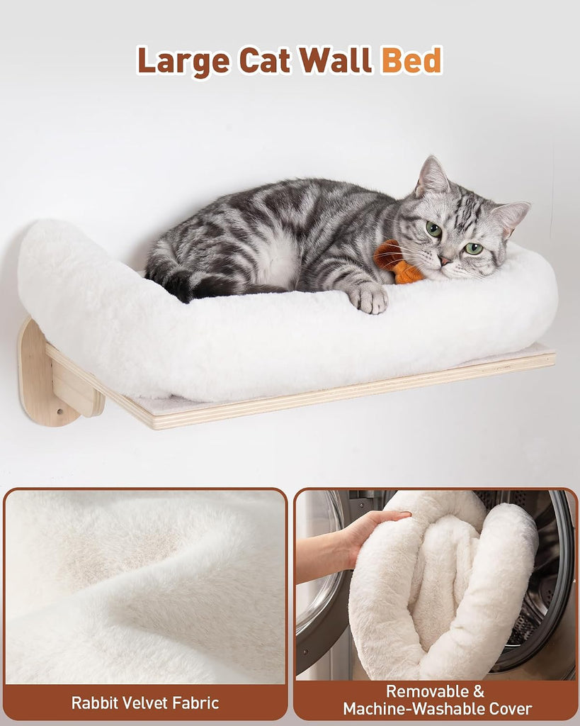 6-in-1 Cat Wall Shelves for Large Cats, Large Cat Bed, Wide Perch
