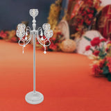 5 Arms Silver Floor Candelabra Centerpiece 49 inches Tall Crystal Beaded Candle Holders Wedding Centerpieces for