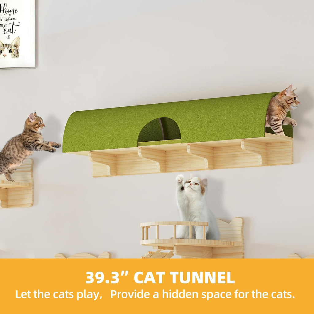 Cat Wall Shelves, 18-in-1 Cat Wall Furniture Set w/Tunnel & Bridge