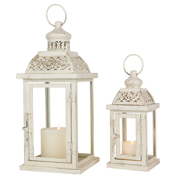 Large Lantern Decorative Outdoor & Indoor, Set of 2 (14''&10'') Metal Candle Lanterns Decor, Vintage Hanging Candle