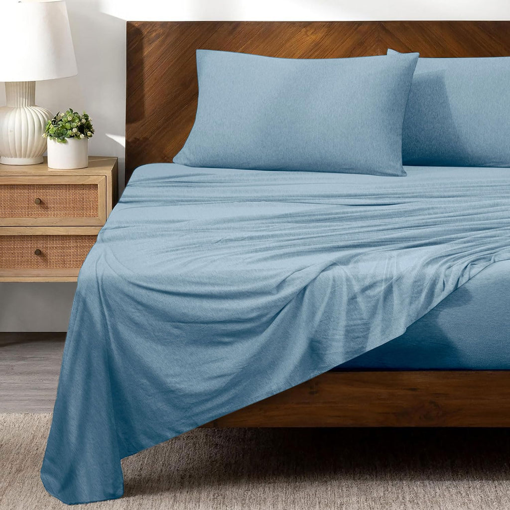 Heather Knit Jersey Sheet Set - 100% Organic Cotton, Deep Pockets, Non-Pilling, Cooling, Breathable, Super Soft &