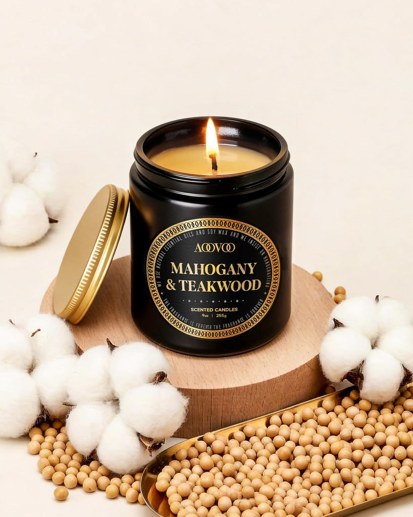 2 Pack Scented Candles for Men - Mahogany Teakwood Scent, Giftable