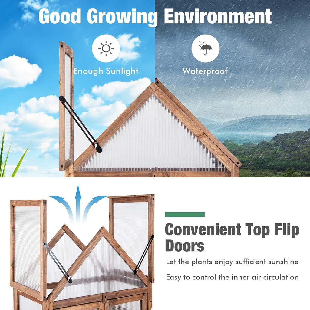 Wooden Cold Frame Greenhouse with 3 Removable Shelves for Outdoor | Portable Raised Flower Planter Shelf w/