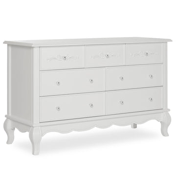 Aurora 7-Drawer Double Dresser, Assembled Baby Dresser with Crystal Knobs, Queen Anne Feet & Spacious Storage