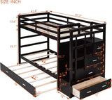 Twin Over Twin Bunk Bed with Stairs and Trundle, Wooden Bunk Bed Frame with Storage Staircase, Espresso