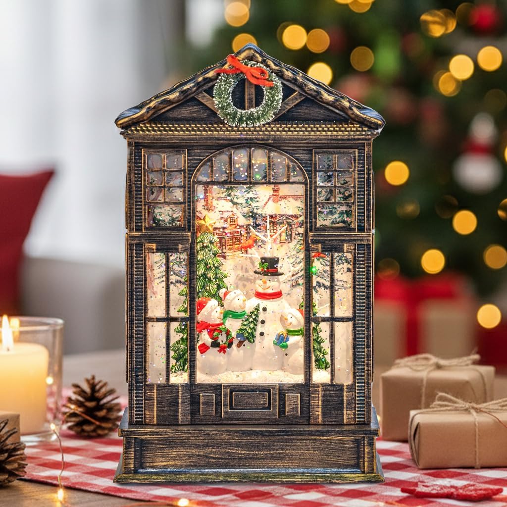 Christmas Snow Globe Lantern, Snowman Choir Musical Glowing Snow Globes, Indoor Home Christmas Decor, Battery or USB