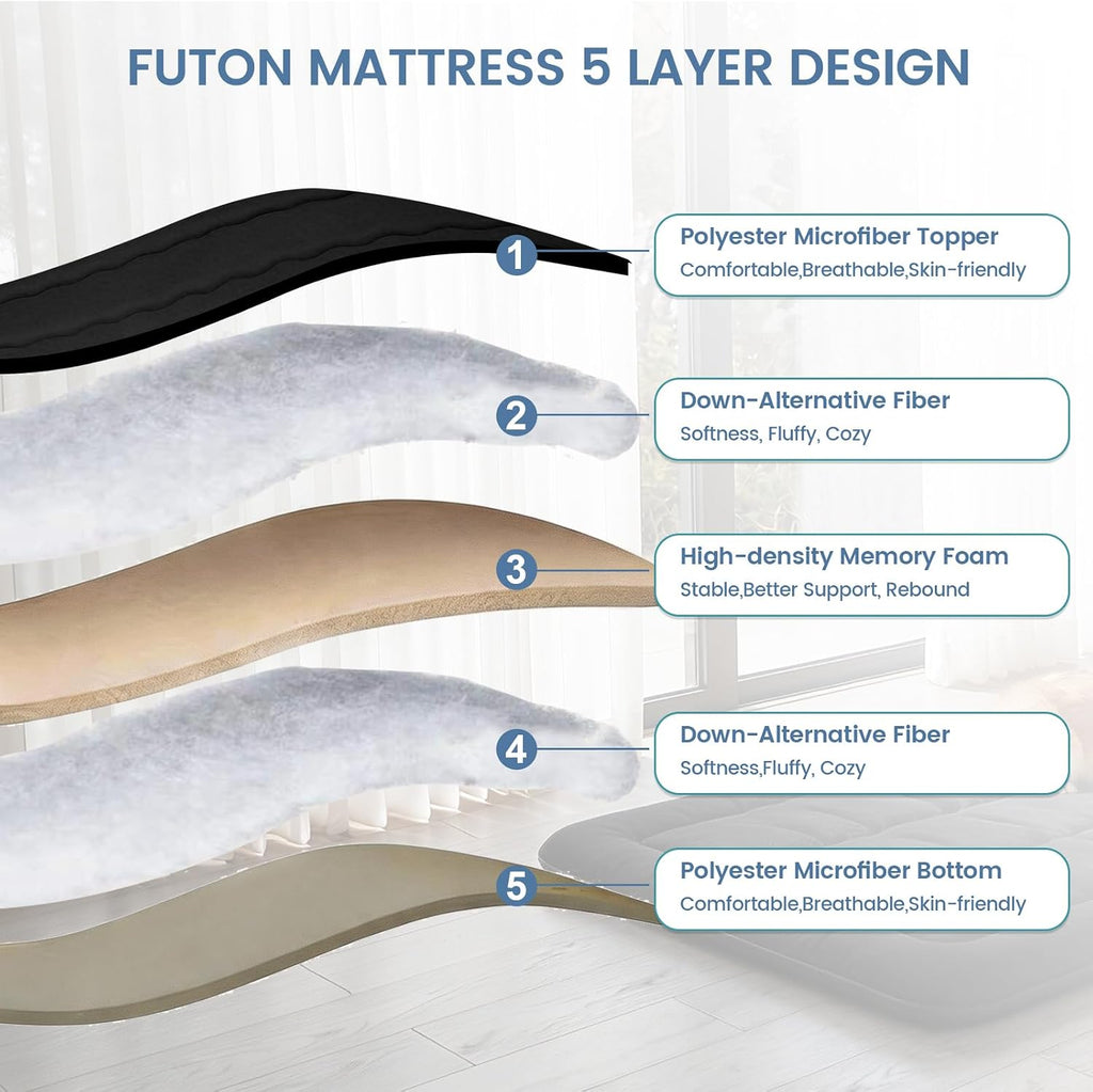 Japanese Futon Floor Mattress Foldable Mattress, Black