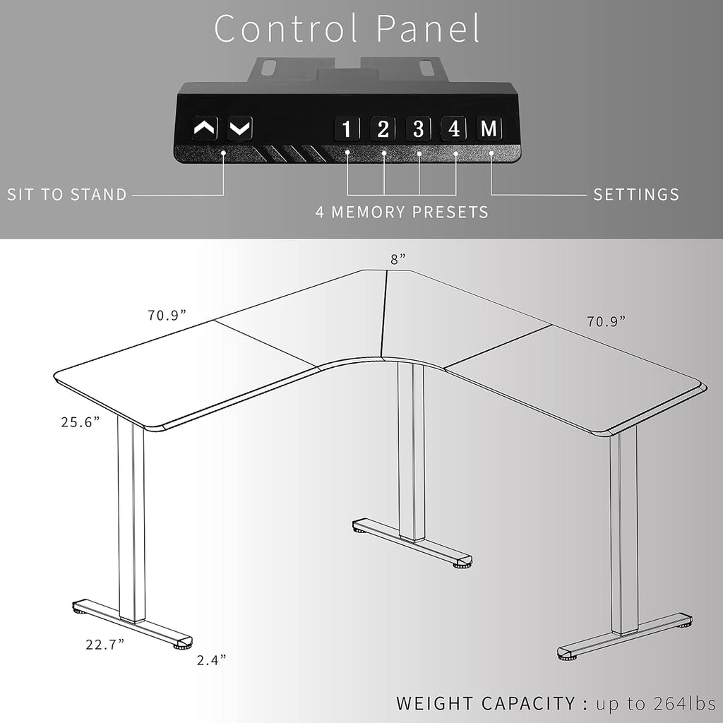 Black 71 x 71 in Corner Standing Desk, DESK-KIT-E3CB2 | Electric, Triple Motor, Holds 264 lbs, Sit Stand L-Shaped