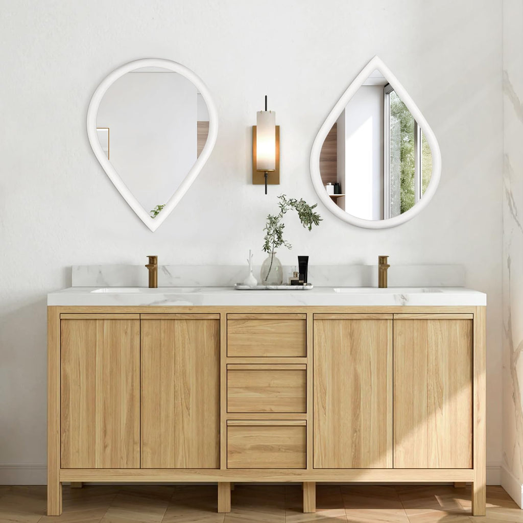 White Wall Mirrors Decorative Wood Framed Irregular Bathroom Vanity Mirror Unique Artistic Mirrors Living Room