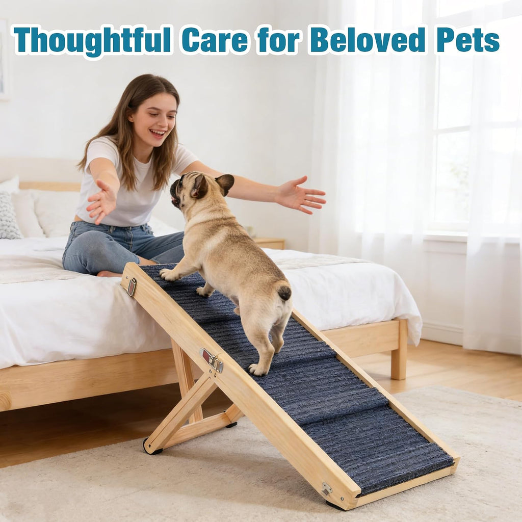 Dog Ramp for Bed, 24" H Adjustable Folding Ramp for Dogs to Get on Bed, Solid Wood Dog Ramps for Small & Medium Dogs