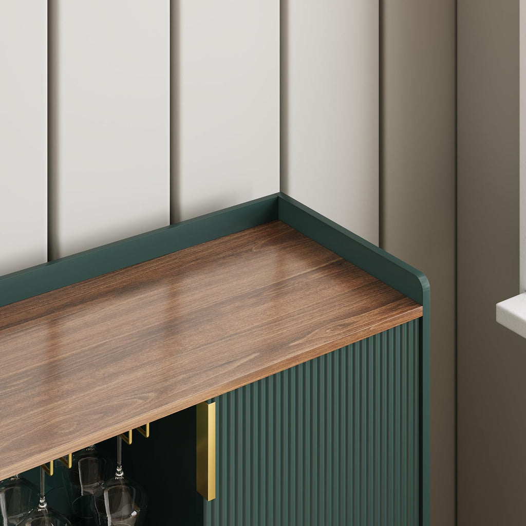 48" Wine Bar Cabinet with Fluted Texture, Buffet Sideboard, Green