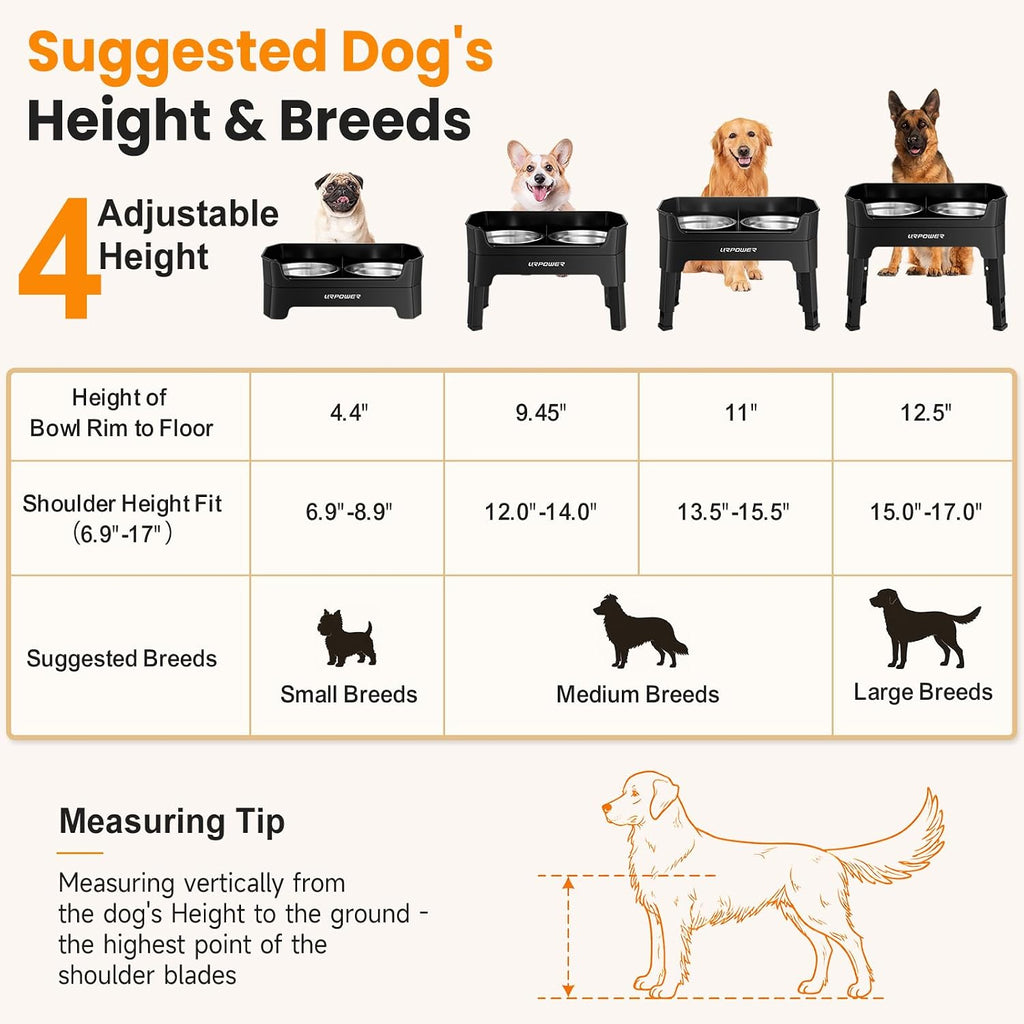Elevated Dog Bowls, 3-in-1 Double Deck Raised Dog Bowl Stand