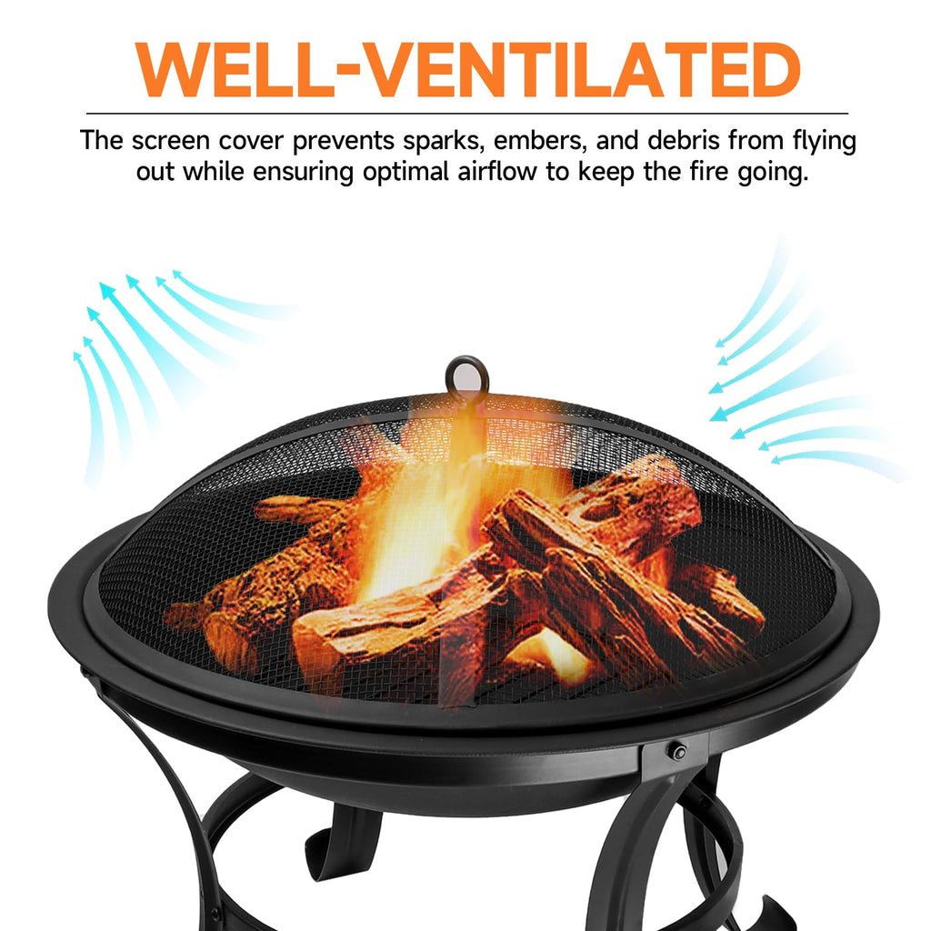 22-Inch Portable Round Metal Fire Pit Set