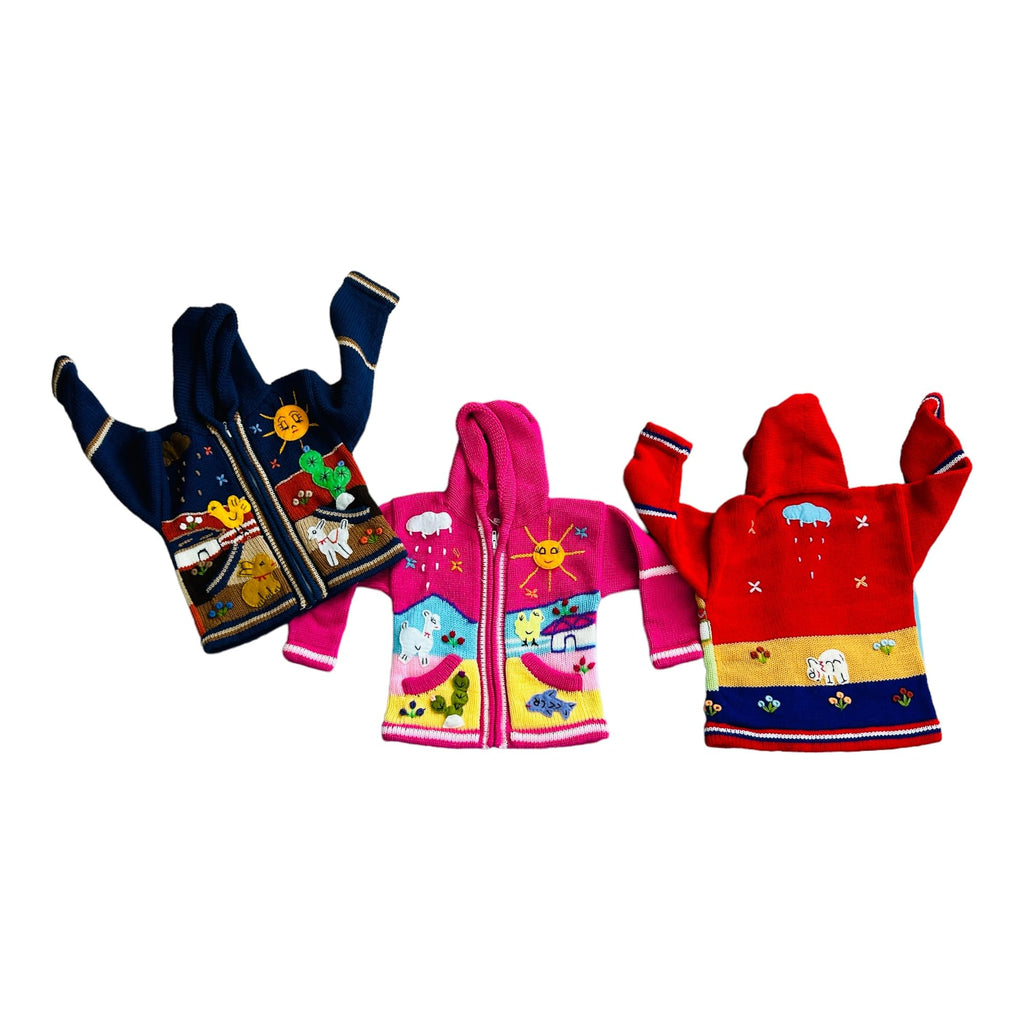 Peruvian Wool Knitted Sweater with Hoodie for Babies & Toddlers, Unisex, Chompas Peruanas, Fall Winter Sweater