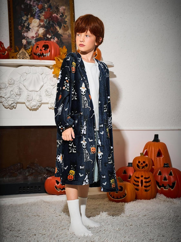 Boys Fleece Robe Kids Plush Hooded Bathrobe Winter Warm Soft Fuzzy Sleepwear