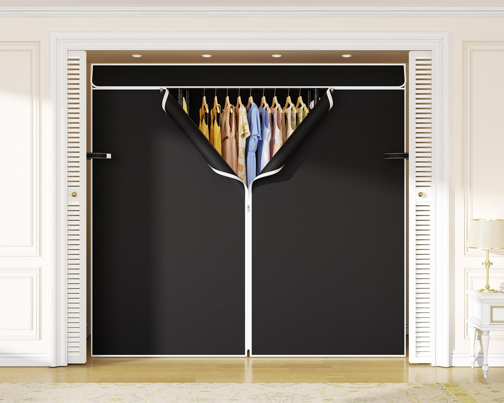 E3C Heavy Duty Portable Closet Wardrobe with Black Fabric Cover