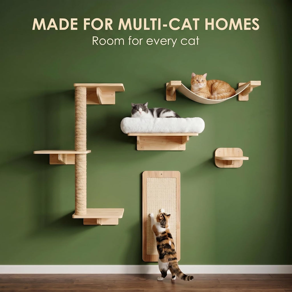 6in1 Cat Wall Shelves for Large Cats, Wall Mounted Climbing Furniture