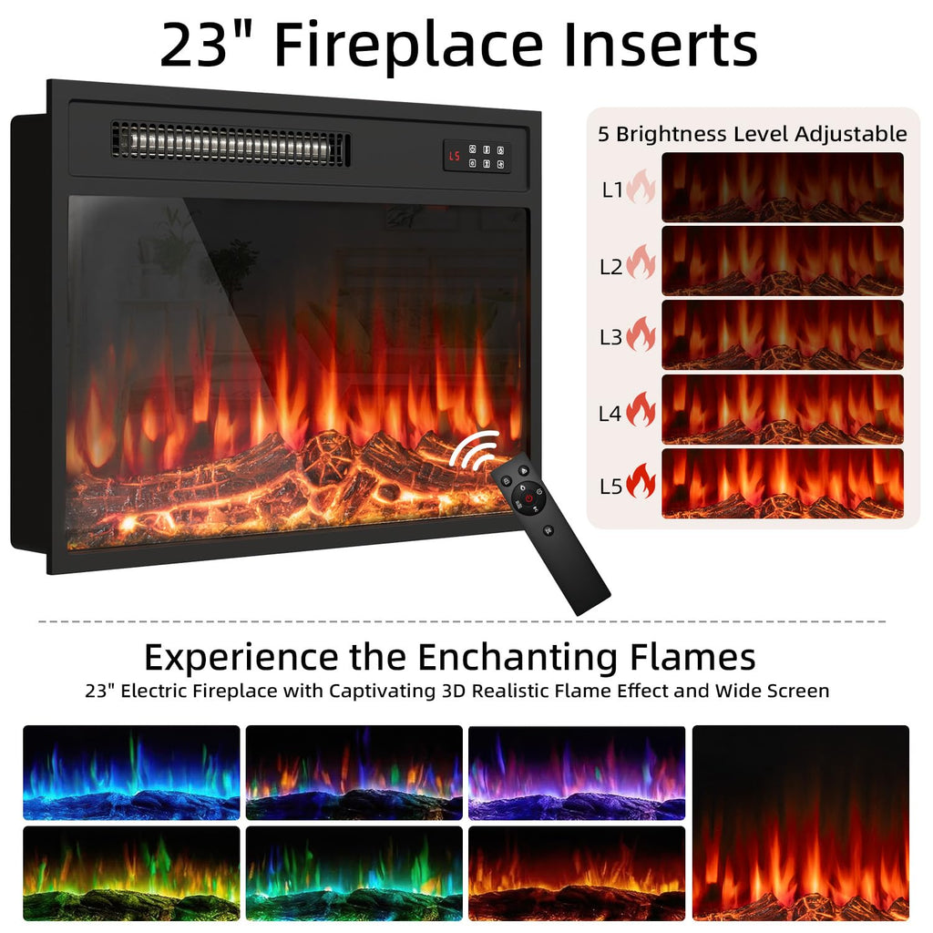 Fluted 70 TV Stand with 23" Electric Fireplace Heater, Entertainment Center with Storage and Adjustable