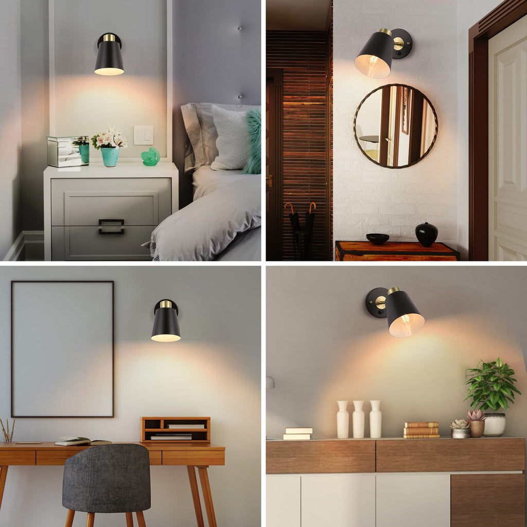 Wall Sconce Plug in, Dimmable Wall Sconces Adjustable Wall Lights with Plug in Cord and Dimmer On/Off Rotary Switch