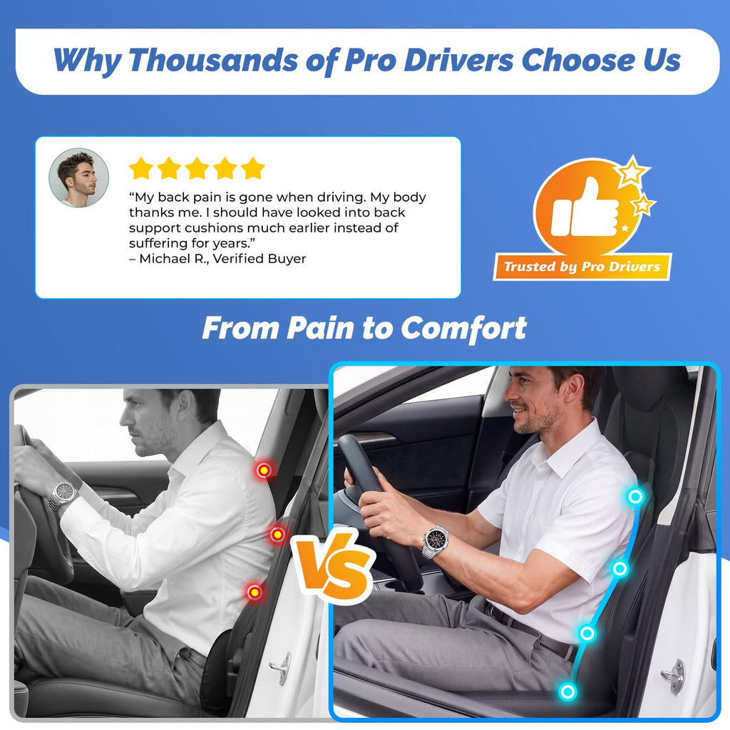 Lumbar Support Pillow for Car - Memory Foam Whole Back Relief