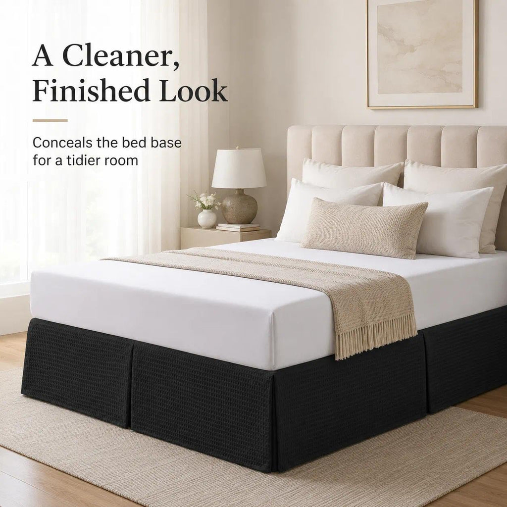 Bed Skirt, Black Dotted Jacquard Pleated Bed Skirt, 12 Inch Drop