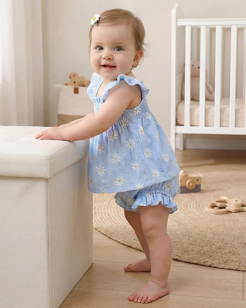 Newborn Baby Girl Summer Clothes Infant Girl Outfits Sleeveless Ruffle Top and Bloomers Shorts Set 0 3 6