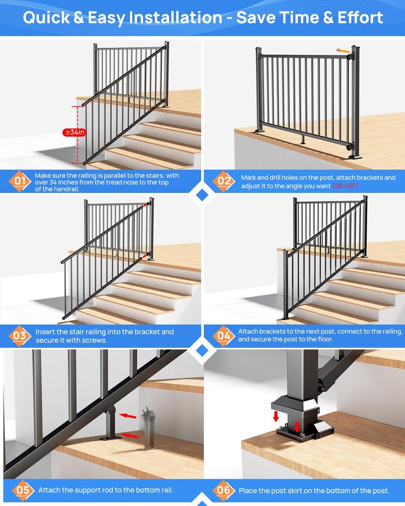 36 in. H x 4 ft. W Aluminum Stair Railing Kit for Outdoor Deck and Porch