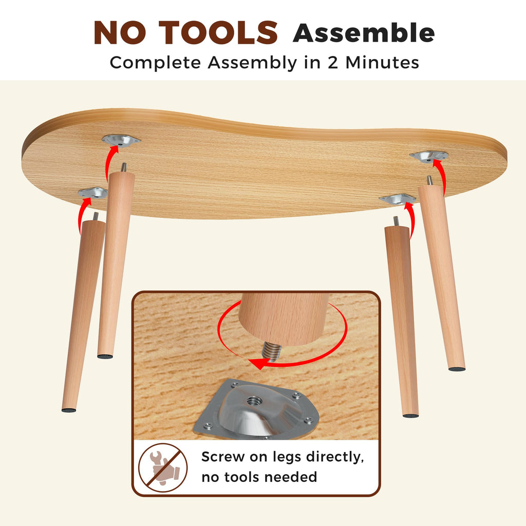 Low Coffee Table, Oval Japanese Floor Table with Solid Wood Legs, 23.6" L Tatami Tea Table, Tool-Free Assembly Floor