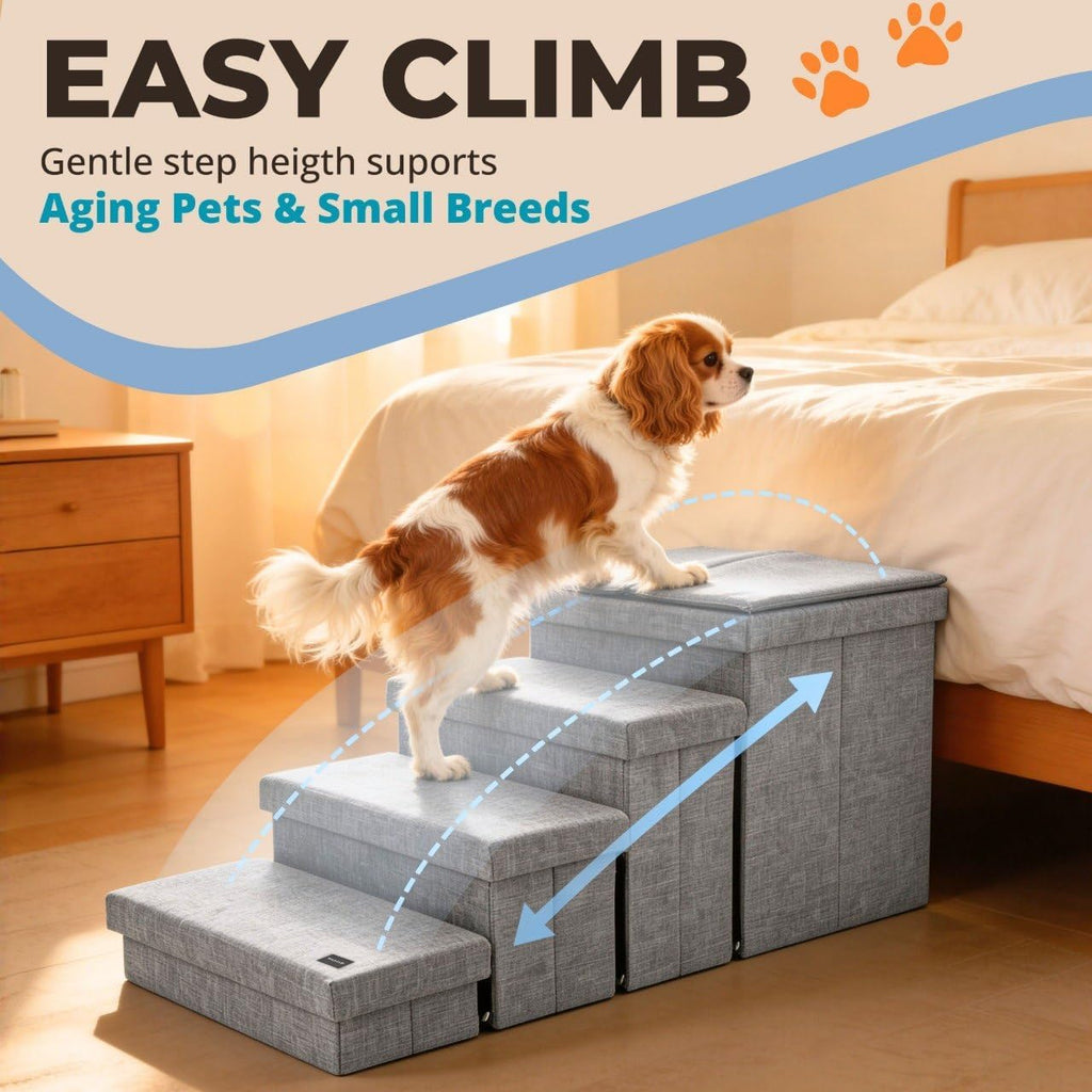 Dog Steps for high Bed with Cushion, Foldable Dog Stairs for Small Medium or Large Dogs Puppy with Storage for Bed or