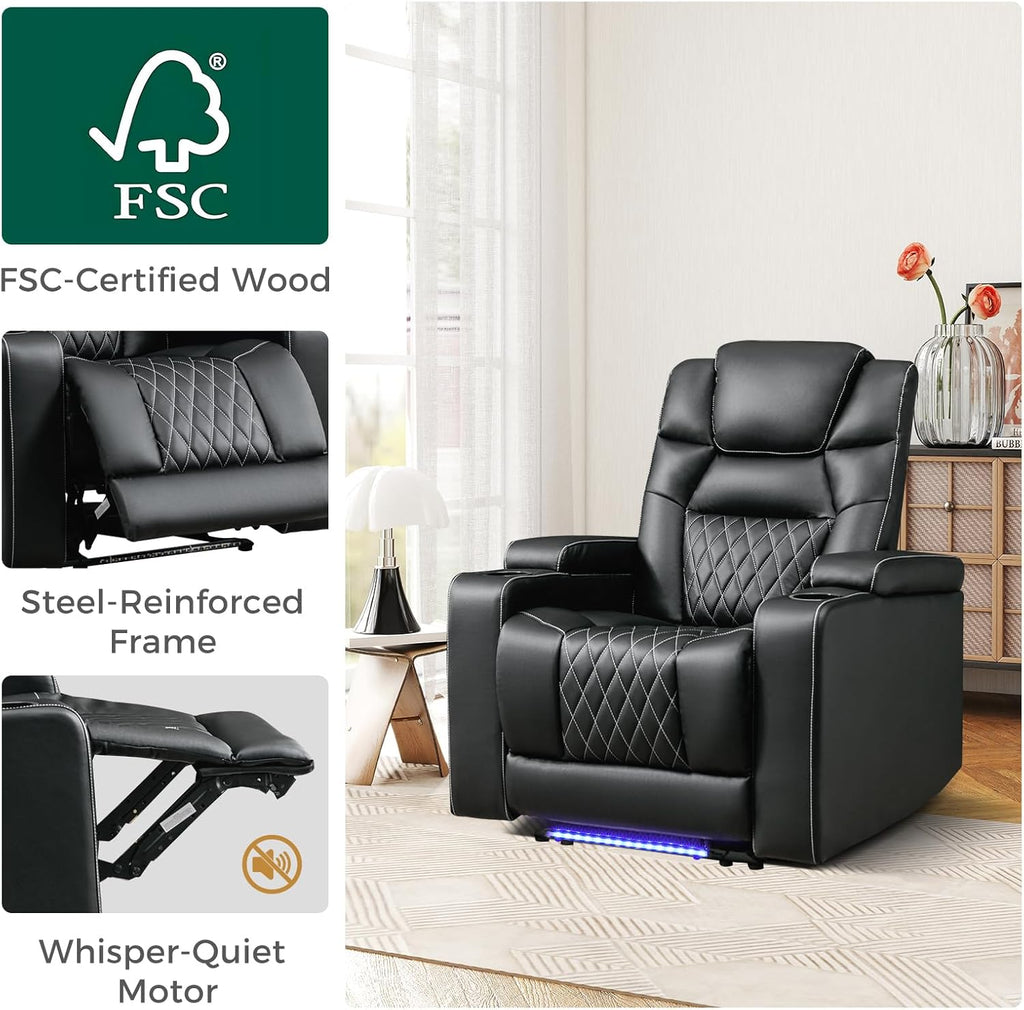 ANJ Power Recliner Chair with USB Port, Electric PU Leather Home Theater Seating for Living Room