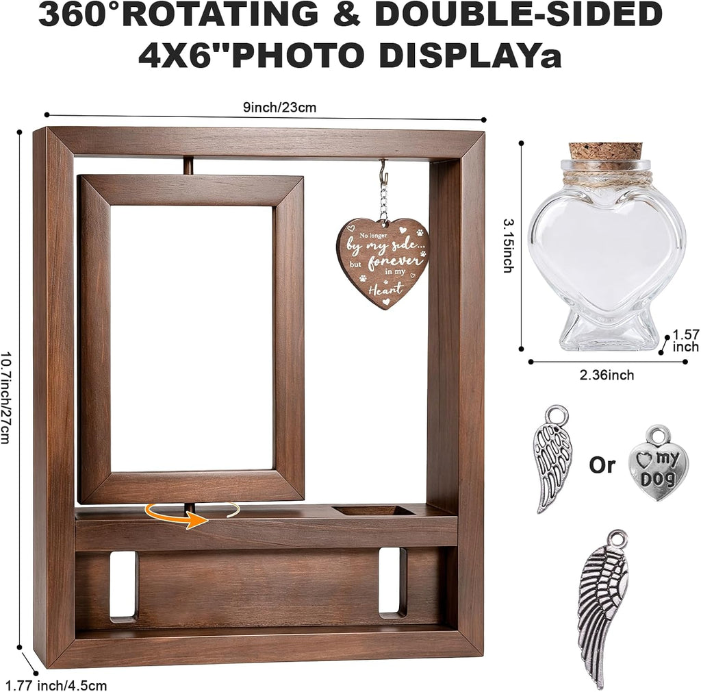 3 in 1 Dog Memorial Frame, Rotating Wood Frame with Fur Jar