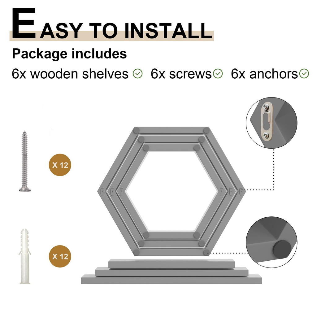 Hexagon Floating Geometric Honeycomb Shelves - Hexagon Floating Shelves Wall Mounted, Honeycomb Wall Shelves Set of