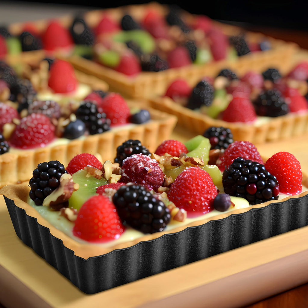 16 Pcs Mini Tart Pans for Baking, Black Round and Rectangle
